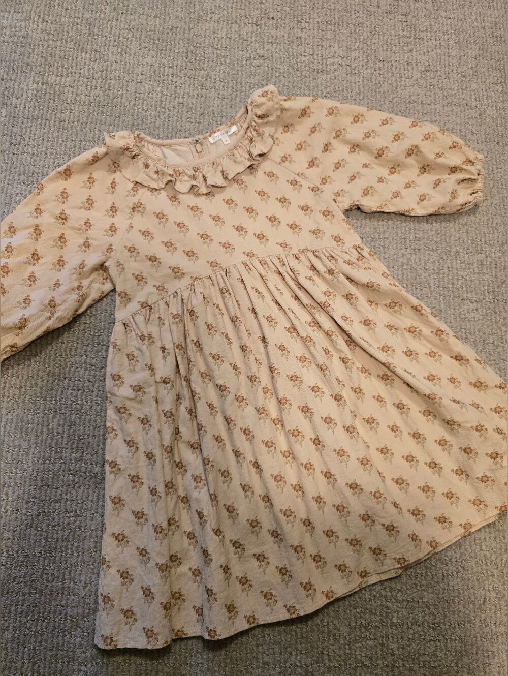 Noralee Girls' Cream Floral Ruffle Neck Dress